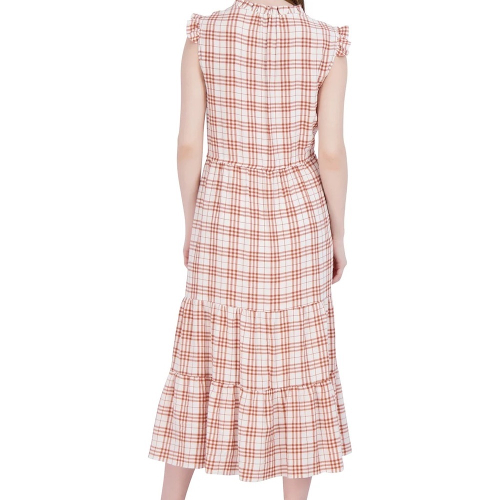 NWT Julia Jordan Plaid Midi Dress Tie Neck Ruffle Sleeve Tiered Size 6 - Picture 5 of 6